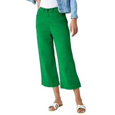 Image of Roman Originials Denim Culottes for Women UK Ladies Cotton Cropped Trouser Wide Leg Jean Stretch Pants Capri 3/4 Length Three Quarter Summer Loose Casual Spring Lounge Pockets Green Size 10