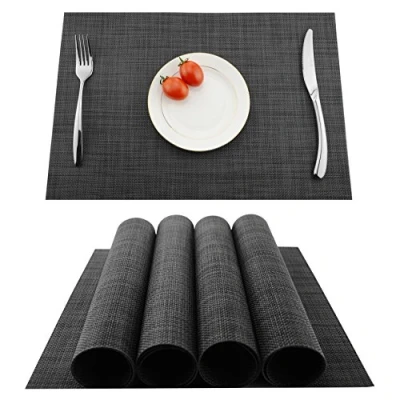 Image of KOKAKO Placemats, Set of 4 Non Slip, Wipe Clean, Heat resistant, Stain Kitchen Dinner Table Place Mats (Dark Gray, 18&quot;X12&quot;)
