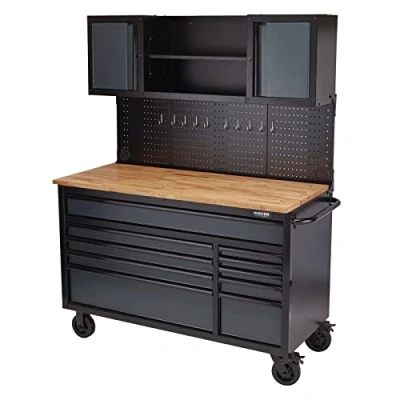 Image of Bunker Roller Workstation with Workbench, 10 Drawer, 56&quot;, Grey