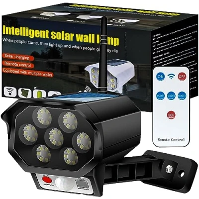 Image of Retoo Dummy Camera with Solar Lamp Outdoor LED Light for Garden, Surveillance Powered, Wall Mount, Panel, Security Fake