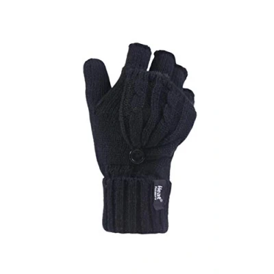 Image of Heat Holders Women&#039;s 1 Pair 3.2 Tog Heatweaver Yarn Fingerless Gloves with Converter Mitt One Size Black