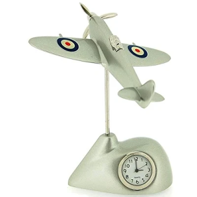 Image of Miniature Silver Techno Flying Spitfire Novelty Desktop Collectors Clock 0487