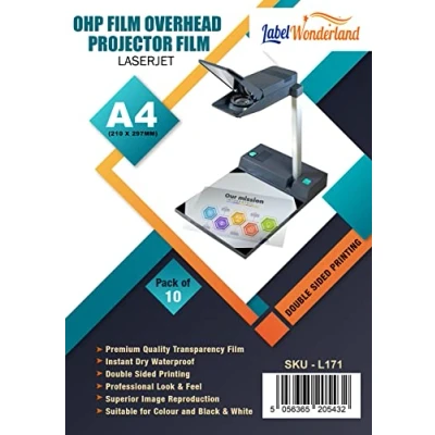 Image of A4 OHP Film Pack of 10 Overhead Projector for Laser Jet Printer and Copier Transparency 100 Micron (210 x 297 mm)
