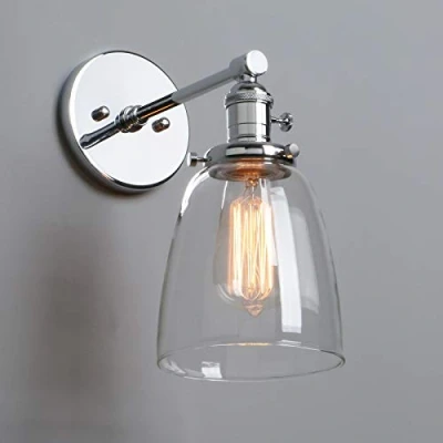 Image of Phansthy Vintage Style Wall Lights Clear Glass Shade, Edison Industrial Sconce E27 Indoor Light Fixtures Loft Bar Kitchen Lamp Lighting(Chrome)