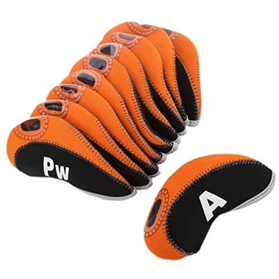 Image of 10Pcs/Set Golf Club Iron Head Covers Heads Protector Headcovers Compatible with Taylormade Ping Mizuno Titleist Callaway Black&amp;Orange Gifts for Men