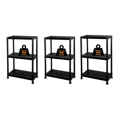 Image of Crystals Plastic Shelving Unit 3/4/5 Tier Pack of 1/2/3 Durable Heavy Duty Storage Shelves for Garage, Workshop, Shed, Office Adjustable Racking (3, 3 Shelve)