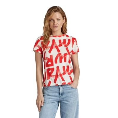 Image of G STAR raw Women&#039;s Calligraphy Allover Top, Multicolor (antique white inv paint D24500 C565 G418), M