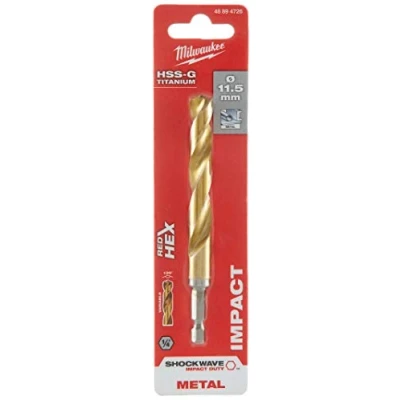 Image of Milwaukee Shockwave Metal Drill Bit HSS G Red Hex Titanium 1/4 Inch 11.5 x 126 mm