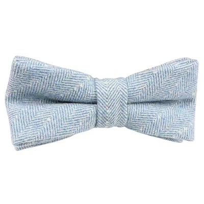 Image of Children&#039;s Kids Boys Luxury Wool Pre Tied and Elasticated Bow Tie (Blue Herringbone) suitable for formalwear, weddings, parties, pageboy outfits