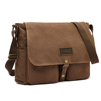 Image of LOSMILE 15.6&quot; Laptop Shoulder Bag, Men&#039;s Messenger Bags, Vintage Canvas Bag for School and Work, Satchel Large Size.(Coffee)