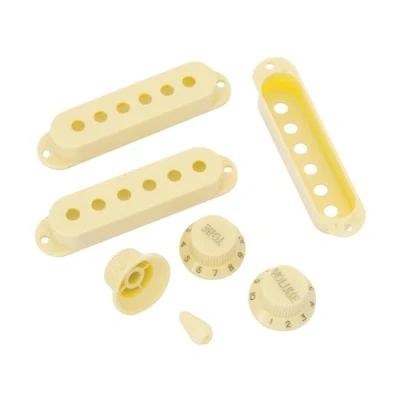 Image of Unxuey Electric Guitar Single Coil Pickup Cover Switch Tip 1 Volume 2 Tone Knobs Set for Fender Stratocaster Strat ST Replacement Parts Cream