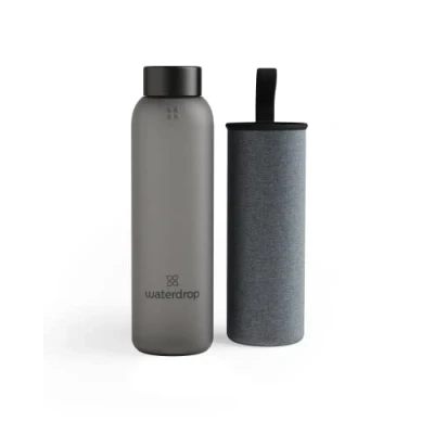 Image of waterdrop® Edition Glass Bottle 600ml leakproof BPA free Water with Bamboo Lid and Neoprene Protection Sleeve, Drinking Sustainable Borosilicate