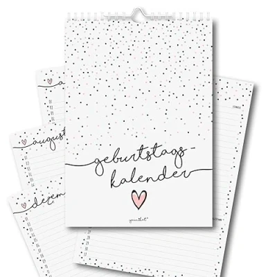 Image of Birthday Calendar DIN A4 Confetti Motif with Extra Long Lines I Spiral Binding 170 g/m² Year Regardless Perpetual Permanent for Women WG Office The Whole Family dv_917