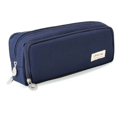 Image of iSuperb Pencil Case for Girls Large Pouch Big Capacity Bag Makeup Canvas Stationery Cosmetic School Supplies Student Office Storage College Organizer Gift (Dark Blue)