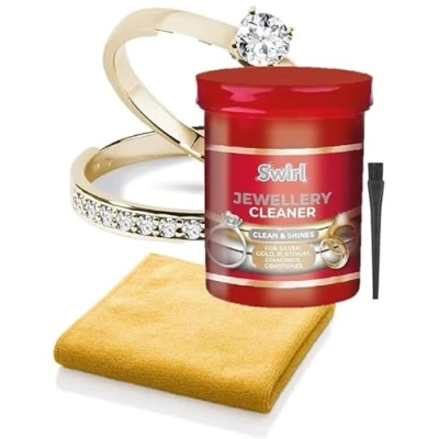 Image of Liquid Jewellery Cleaner With Basket Cleans &amp; Shines Silver Gold Diamonds 145ml Bath For Silver, Gold, Diamons, Sapphires Rubies cloth Brush Inside Swirl 151