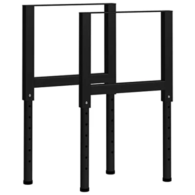 Image of vidaXL Adjustable Work Bench Frames, Black, Durable Metal, Pre Drilled Easy Attachment, Height from 69 95.5cm, 2 pcs per Package
