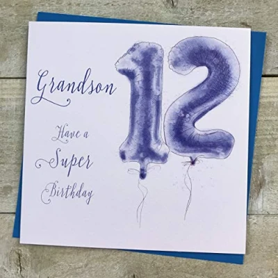 Image of 12th Birthday Grandson Blue Helium Balloon Card by WHITE COTTON CARDS HB12 GS