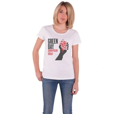 Image of Band Monkey Green Day Ladies T Shirt American Idiot White (Large)