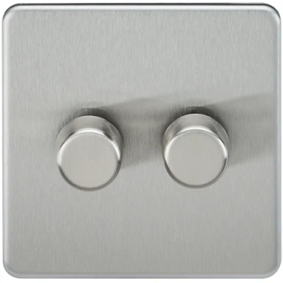 Image of KnightsBridge Screwless 2G 2 way 10 200W (5 150W LED) trailing edge dimmer Brushed Chrome
