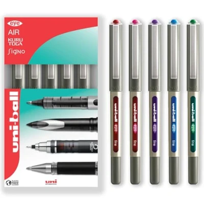 Image of uni ball EYE UB 157 Rollerball Pens 0.7mm Nib In Gift Box Packaging (Pack of 5, Swatch)