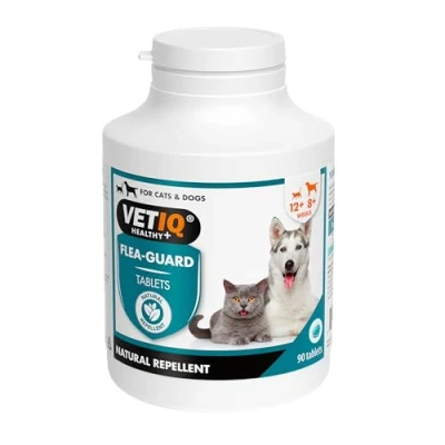 Image of VETIQ Flea Guard Tablets For Cats 12+ Weeks &amp; Dogs 8+ Weeks, a Natural Repellent to Keep Your Pet Free From Fleas, Ticks Mosquitoes, Contains Yeast, Zinc, B Vitamins Garlic, 90