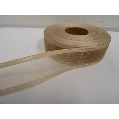 Image of 2 metres x 25mm Edged Organza Ribbon Light Gold Double Sided Satin Edge Sheer 25 mm 2.5cm