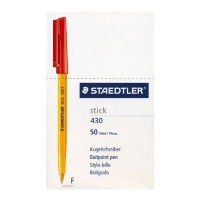 Image of Staedtler Stick 430 F 2CP5 Ballpoint Pen Fine Red (Pack of 50)