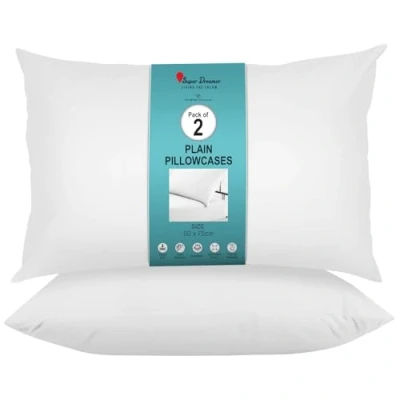 Image of Microfiber Pillow Case 2 Pairs Housewife Pillowcases Plain Dyed Soft &amp; Breathable Covers Standard Size 75x50 cm Wrinkle Fade Resistant Easycare Machine Washable Bedding White