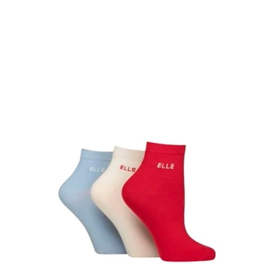 Image of Women&#039;s 3 Pair Elle Plain, Striped and Patterned Cotton Anklets with Smooth Toes Seafarer Plain 4 8