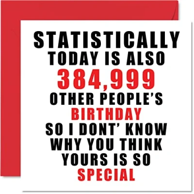 Image of Funny Birthday Cards for Men Women Statistics Joke Card Dad Mum Sister Brother Daughter Son Grandad Nan, 145mm x Humour 18th 21st 30th 40th 50th Bday Greeting