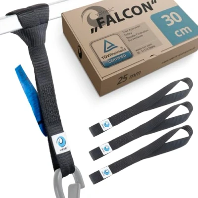 Image of valonic FALCON soft loop tie down straps EN 12195 2, 4 pack, 1000kg, 30cm, 25mm, black for motorcycle handlebar, motorbike, roof rack