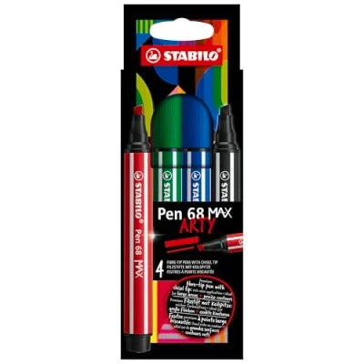 Image of Premium Fibre Tip Pen with Chisel STABILO 68 MAX ARTY Pack of 4 Assorted Colours