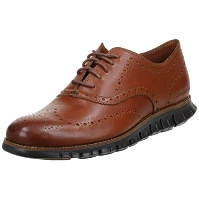 Image of Cole Haan Men&#039;s Zerogrand Wingtip Oxfords, Brown British Tan Leather Java Java, 6 UK