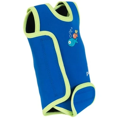 Image of Swimbest Baby Wetsuit A Neoprene Swimming Costume/Baby Wrap for 0 24 Months with 50+ UV Protection (Blue/Lime, 6 12 Months)