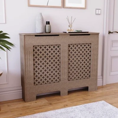 Image of Vida Designs Oxford Radiator Cover Unfinished Traditional Unpainted MDF Cabinet, Medium (H: 82 / W: 111 D: 19 cm)