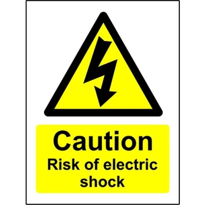 Image of Caution Risk of Electric Shock Safety Sign Self Adhesive Sticker 100mm x 75mm (Pack Ten Stickers)