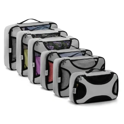 Image of INNOVITY Set of 6 Packing Cubes for Suitcases, Travel Essentials Carry on Luggage, Suitcase organiser Bags Accessories in 4 Sizes (Grey)