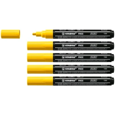 Image of Acrylic Marker STABILO FREE ARTY T300 Round Tip 2 3mm Pack of 5 Yellow