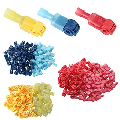 Image of QitinDasen 150Pcs (75 Pairs) Premium T Tap Wire Terminals Kit, Self Stripping Connectors with Nylon Fully Insulated Male Quick Disconnect (Red 60Pcs, Blue 50Pcs, Yellow 40Pcs)