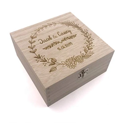 Image of ukgiftstoreonline Personalised Wooden Keepsake Box Wedding Memory Engraved Gifts Any Name