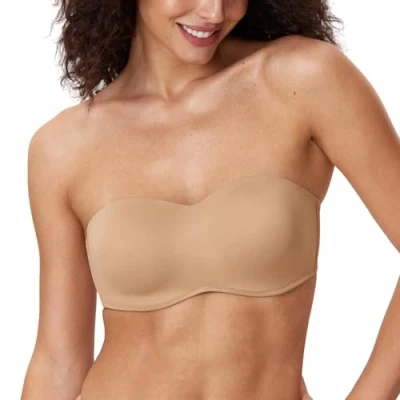 Image of Delimira Women&#039;s Strapless Bra Underwire Non Padded Minimiser Plus Size Bandeau Seamless Natural 38D
