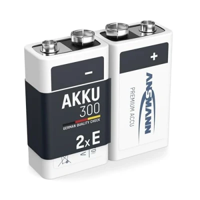 Image of ANSMANN 9V Block Batteries [Pack of 2] 300mAh NiMH Precharged Rechargeable E Battery for Walkie Talkies, Speakers, Microphones, Multimeters, Clock Radios, Remote Control Cars, Toys