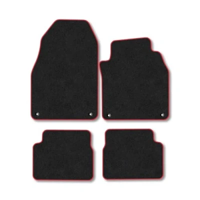 Image of Car Mats Compatible with Saab 9 3 (2002+) Tailored Fit Red Trimmed Carpet Floor Mat Set Accessory Black Custom Fitted 4 Pieces Clips Anti Slip Backing &amp; Trim Edging