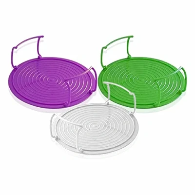 Image of Microwave Oven Tray Plate Holder Stacker Rack Hot Food Plates And Dishes Separators With Handle 4 In 1 Anti Slip Steaming Baking Double Tier Folding Support Stand Layered Cooking Organiser Lid (1 Pc)