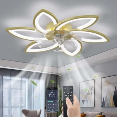 Image of Mute Ceiling Fan with Light Remote Control, LED Dimmable Lamp, Modern Lighting for Living Room Bedroom Office, Adjustable 6 Speeds, Gold 78CM