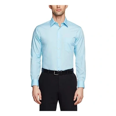 Image of Van Heusen Men&#039;s Poplin Fitted Solid Point Collar Dress Shirt, Mist, 16.5&quot; Neck 36&quot; 37&quot; Sleeve
