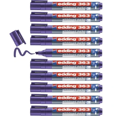 Image of edding 363 whiteboard marker violet 10 pens chisel tip 1 5 mm pen dry wipe for whiteboards, flipcharts, pinboards, magnetic and memo boards sketchnotes