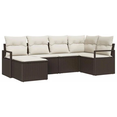 Image of vidaXL 6 Piece Garden Sofa Set with Cushions Brown Poly Rattan