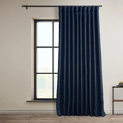 Image of HPD Half Price Drapes Faux Linen Room Darkening Curtains 108 Inches Long Extra Wide Luxury for Bedroom &amp; Living (1 Panel), 100W X 108L, Indigo