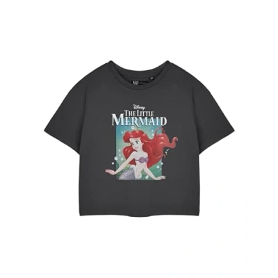 Image of Disney Princess Ariel Womens Grey Cropped Short Sleeved T Shirt The Little Mermaid Graphic Tee with Bubbles for Adults Movie Fan Merchandise Ladies Apparel Gift